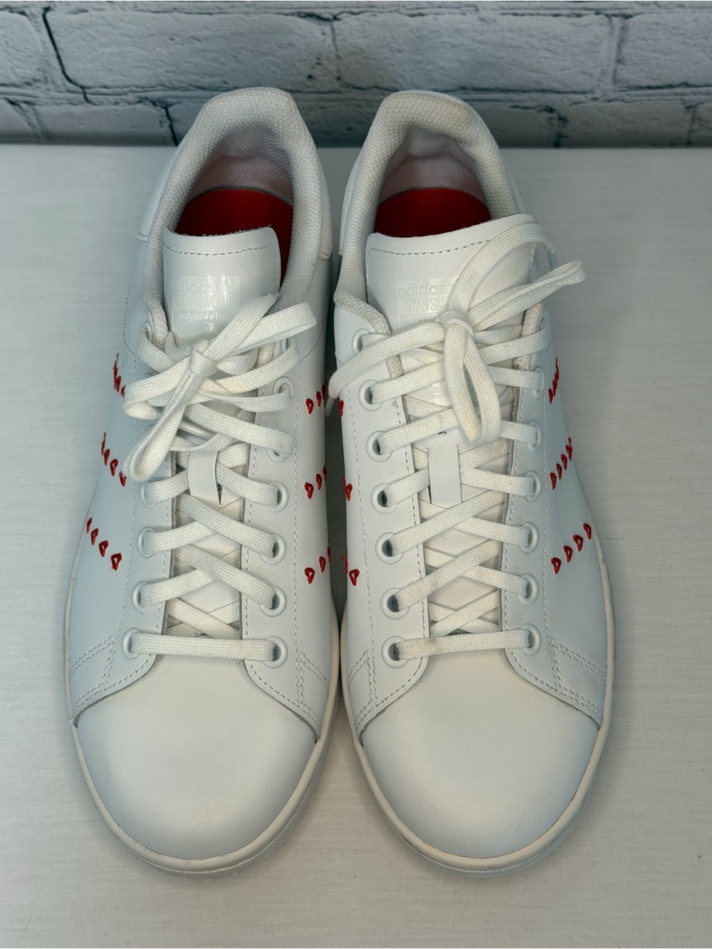 Adidas Stan Smith White Sneakers with Red Heart Accents